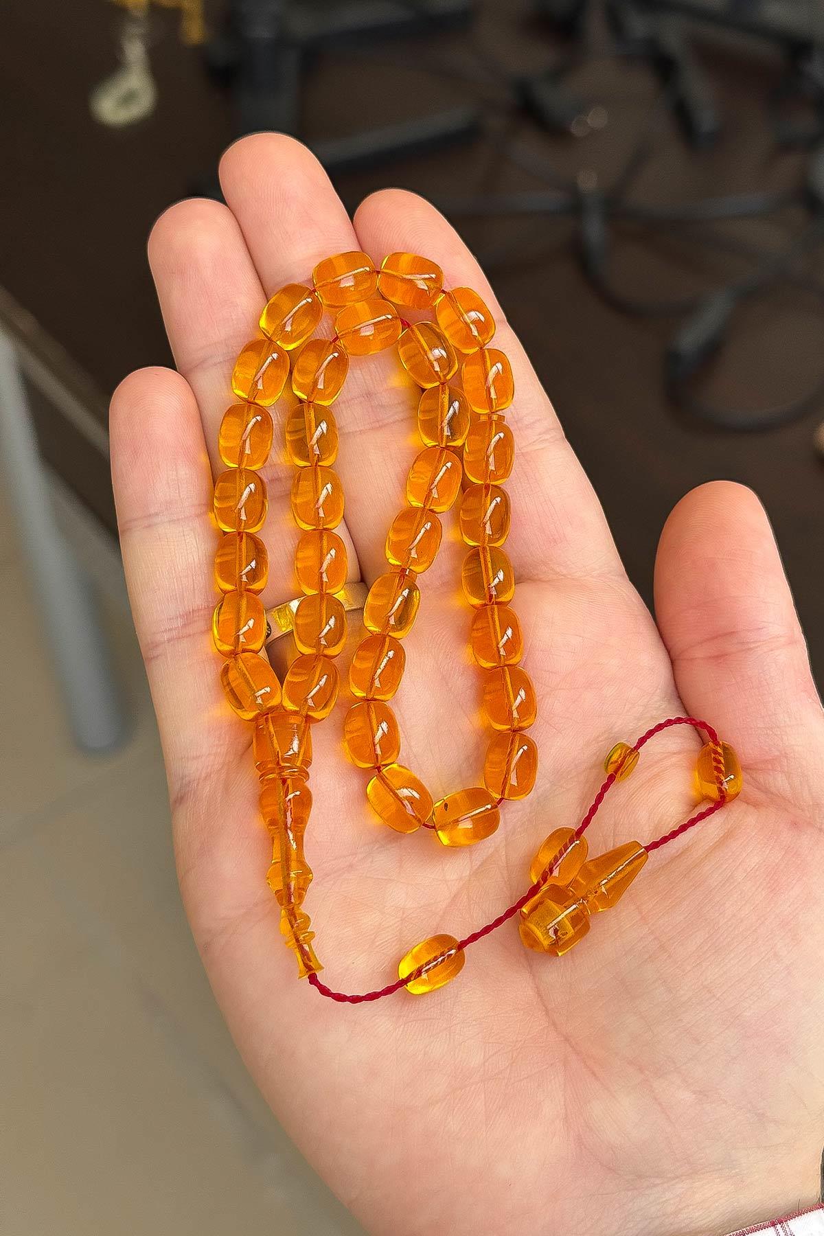 9/8 MM Usta İşçilik İpeksi Çekim Ateş Kehribar Tesbih