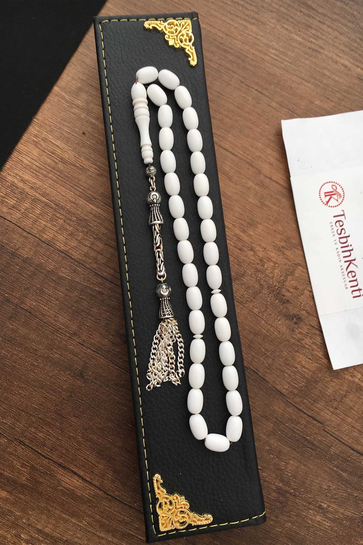 Ahşap Deri Kutuda Kapsül Tane Corian Mermer Tesbih