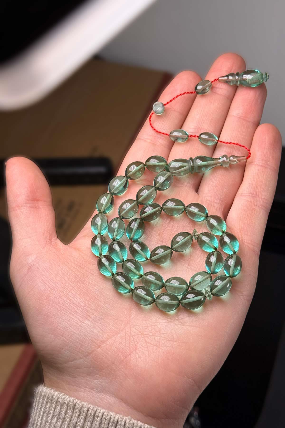 Ahşap Kutulu Yeşil Ateş Kehribar Tesbih | Tesbih Kenti