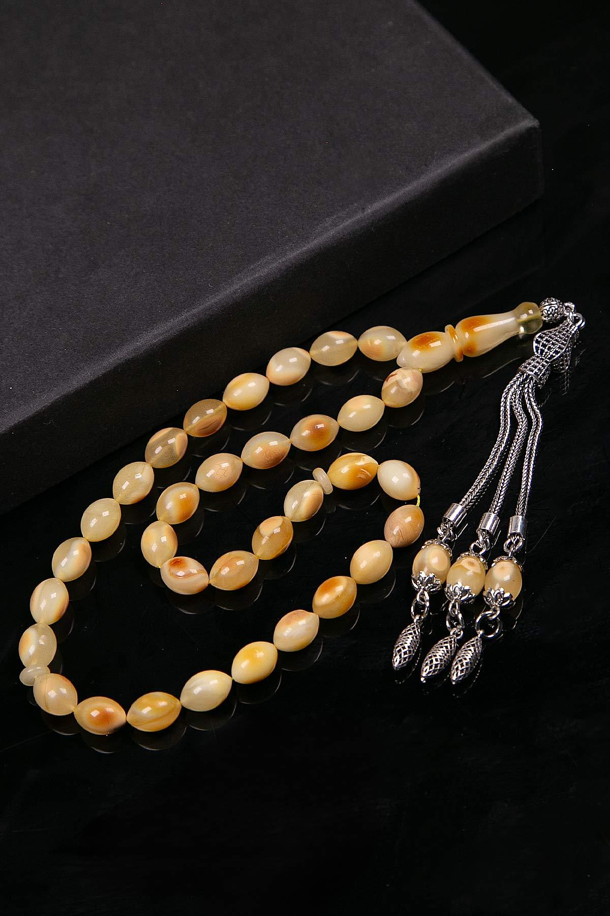 Arpa Tane Gümüş Püsküllü Kaya Damla Kehribar Tesbih