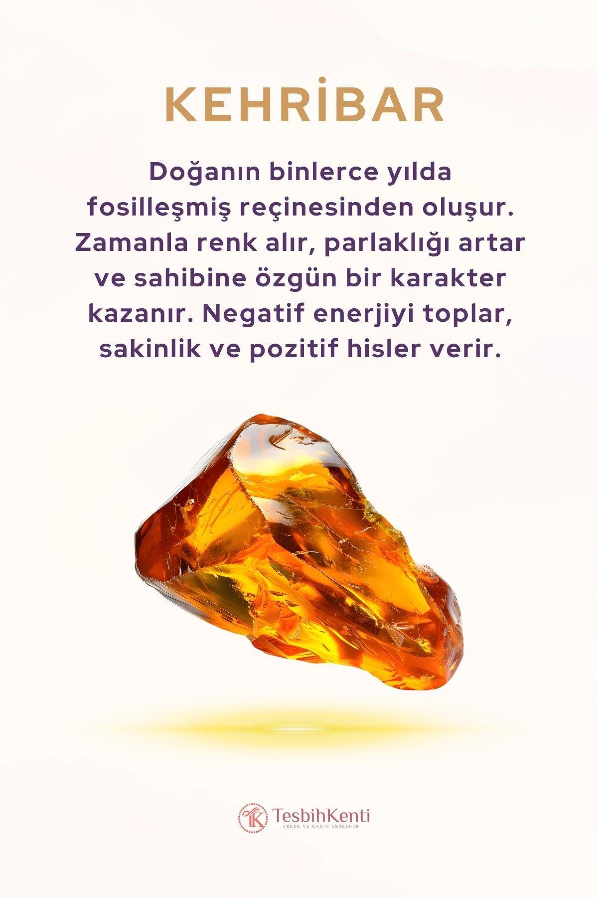 Arpa Tane Usta İşçilik Gümüş Püsküllü Damla Kehribar Tesbih