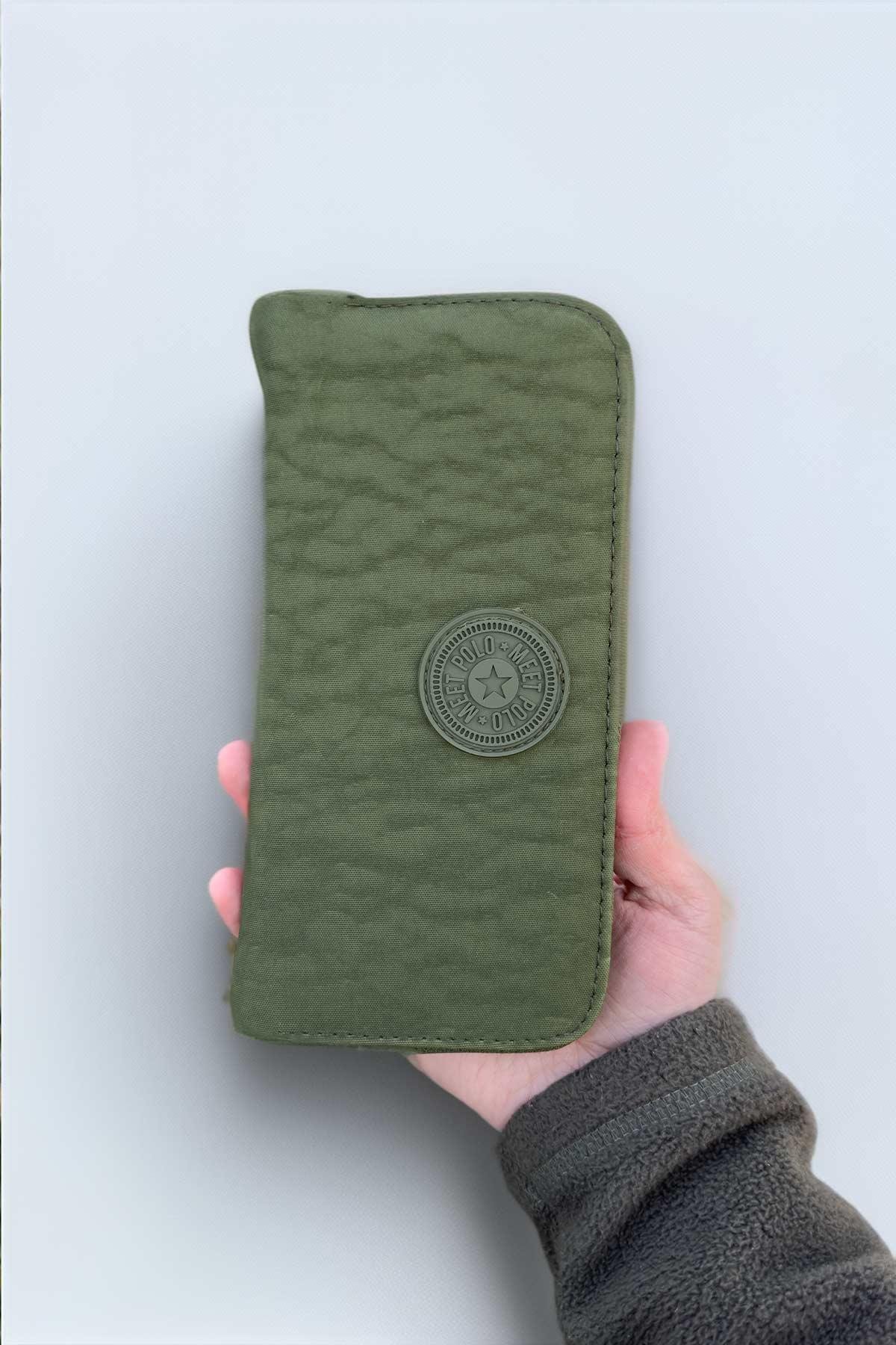 Askeri Yeşil Renk Orta Boy Kumaş Kadın Cüzdan Kartlık