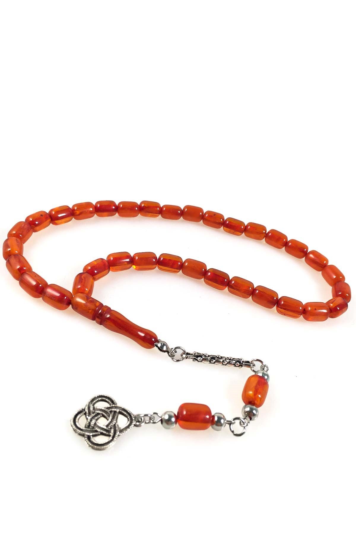 Ben Varken Ellerim Yazılı Ahşap Kutuda Toz Kehribar Tesbih