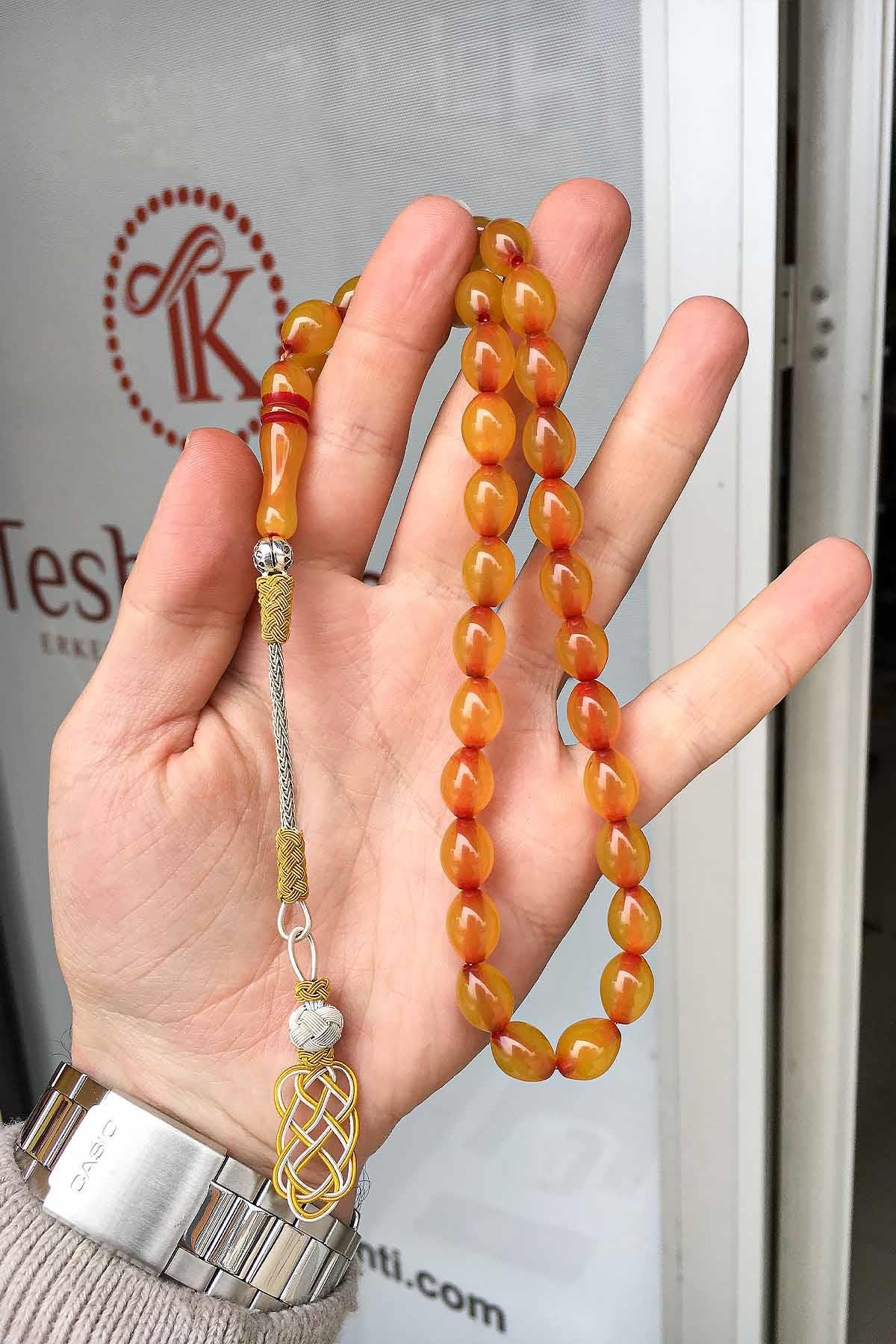 Beyzi Tane Bakır Kazaz Püsküllü Toz Kehribar Tesbih