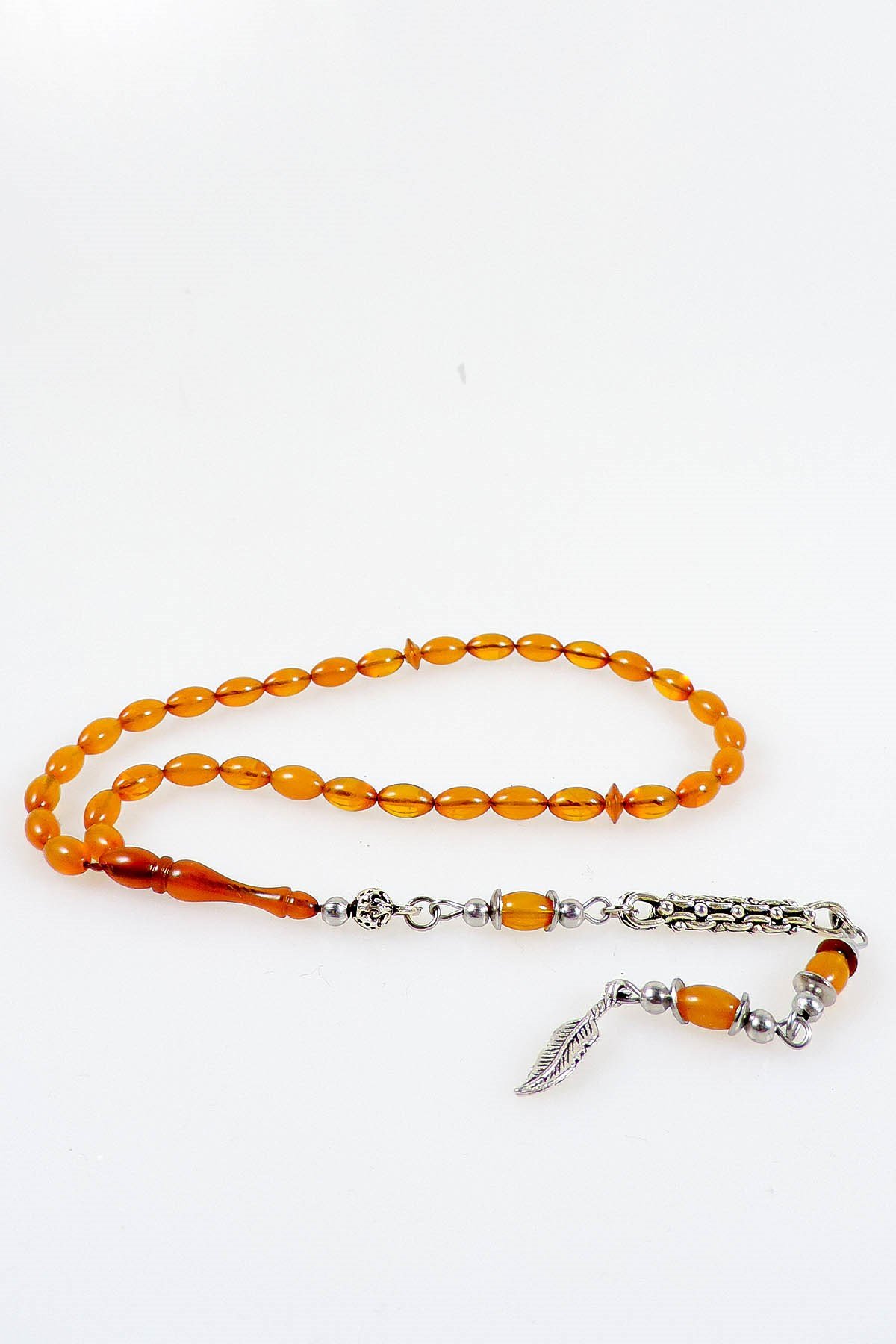 Bilek Boy İnce Taneli Tek Dal Püsküllü Sıkma Kehribar Tesbih