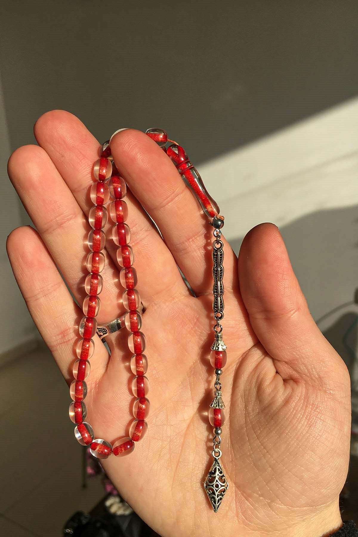 Bilek Boy Şeffaf Renk Toz Kehribar Tesbih