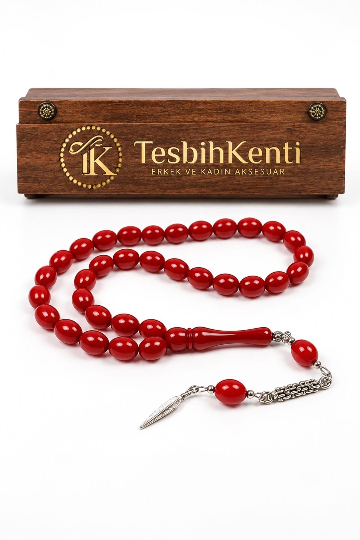 Bordo Akrilik Erkek Tesbihi Ahşap Kutulu | TesbihKenti