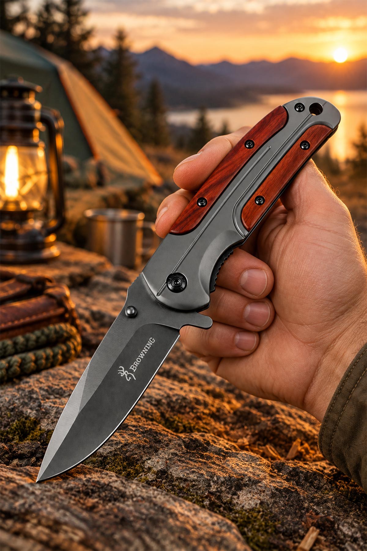 Browning Ahşap Kabza Kamp Çakısı DA43 20,5 cm | TesbihKenti