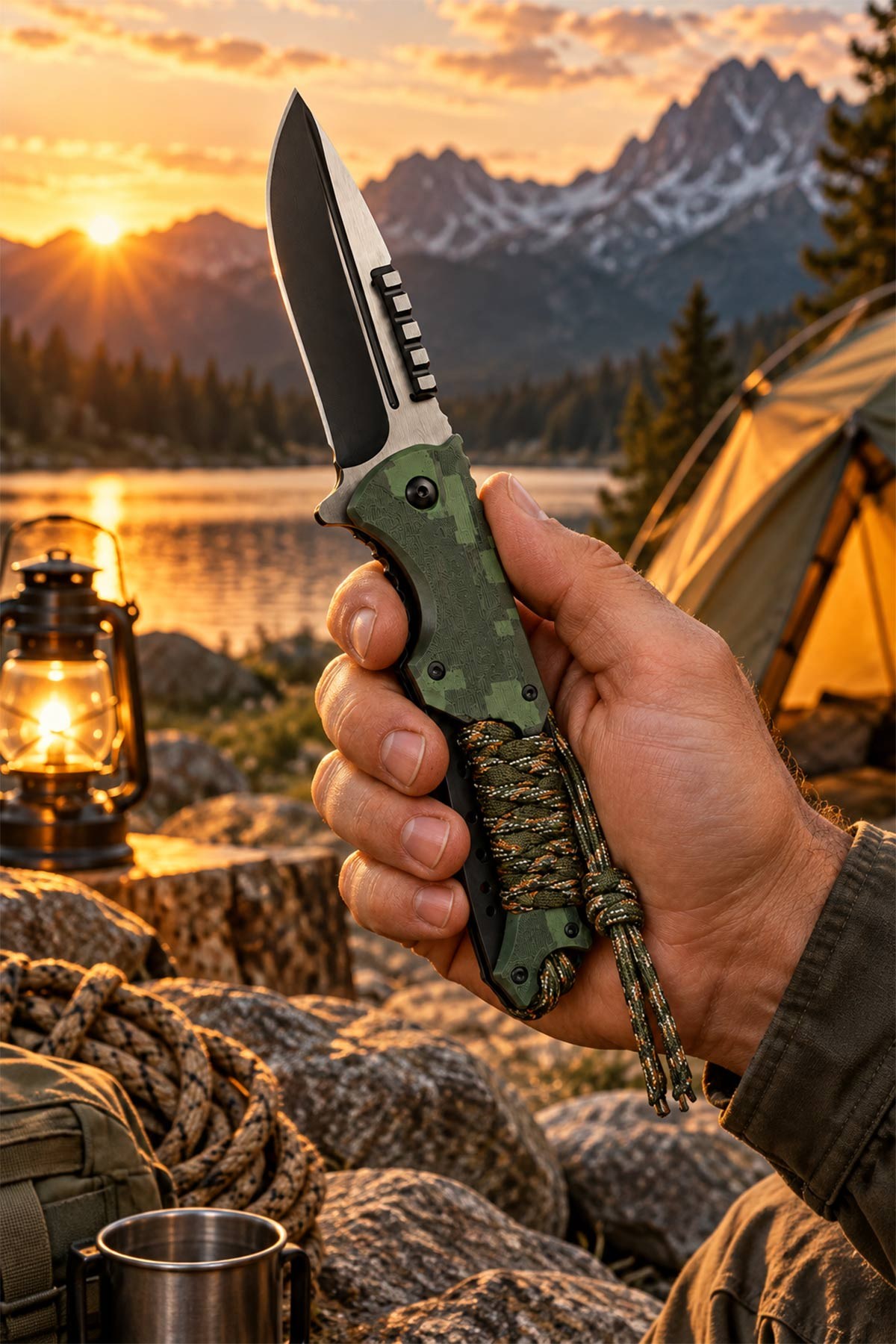 Browning İpli Yeşil Kamp Çakısı 21 cm | TesbihKenti