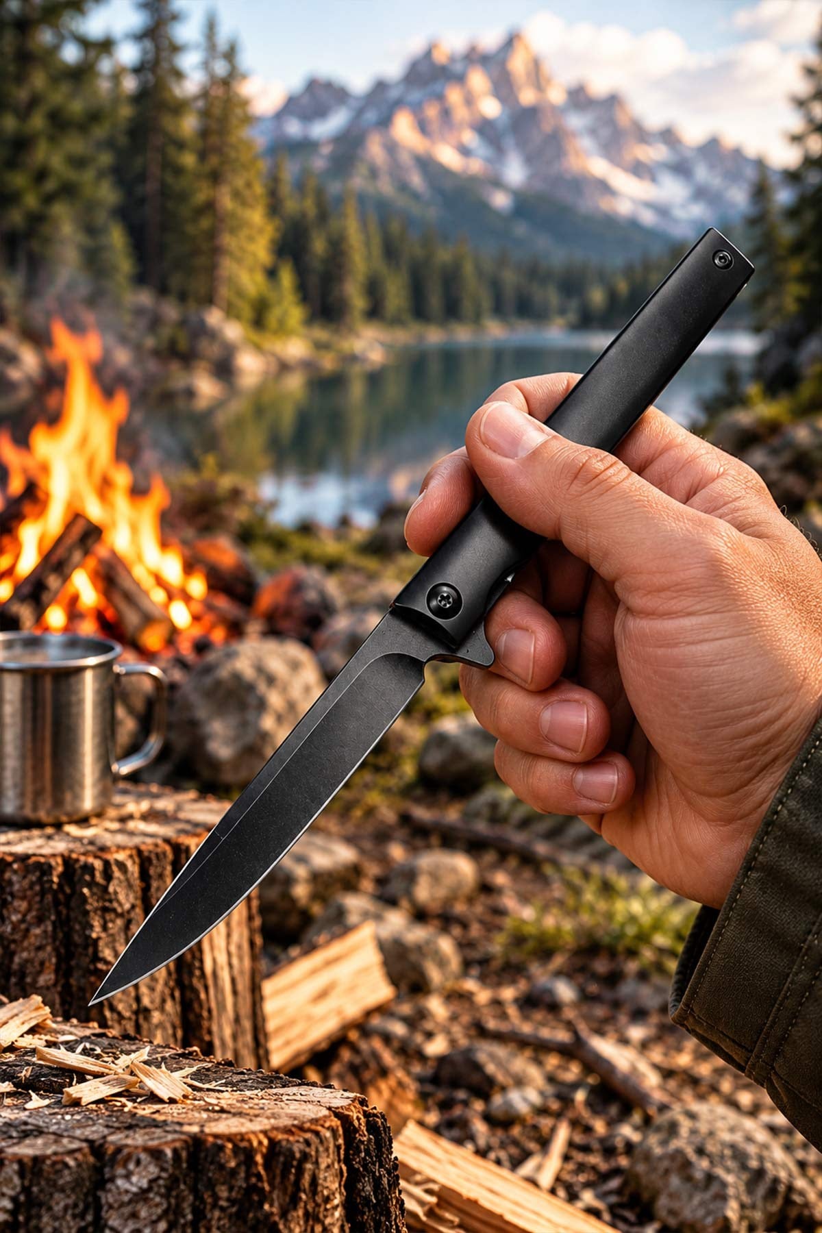 Canas Knife Siyah İnce Kamp Çakısı ES-1074 | TesbihKenti