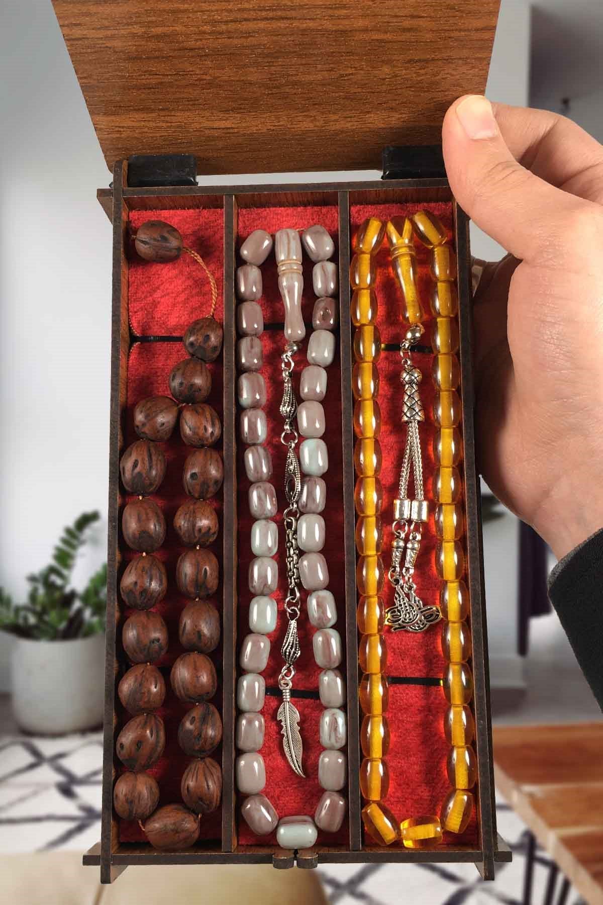 Canım Babam Yazılı Ahşap Kutuda 3'lü Tesbih Seti