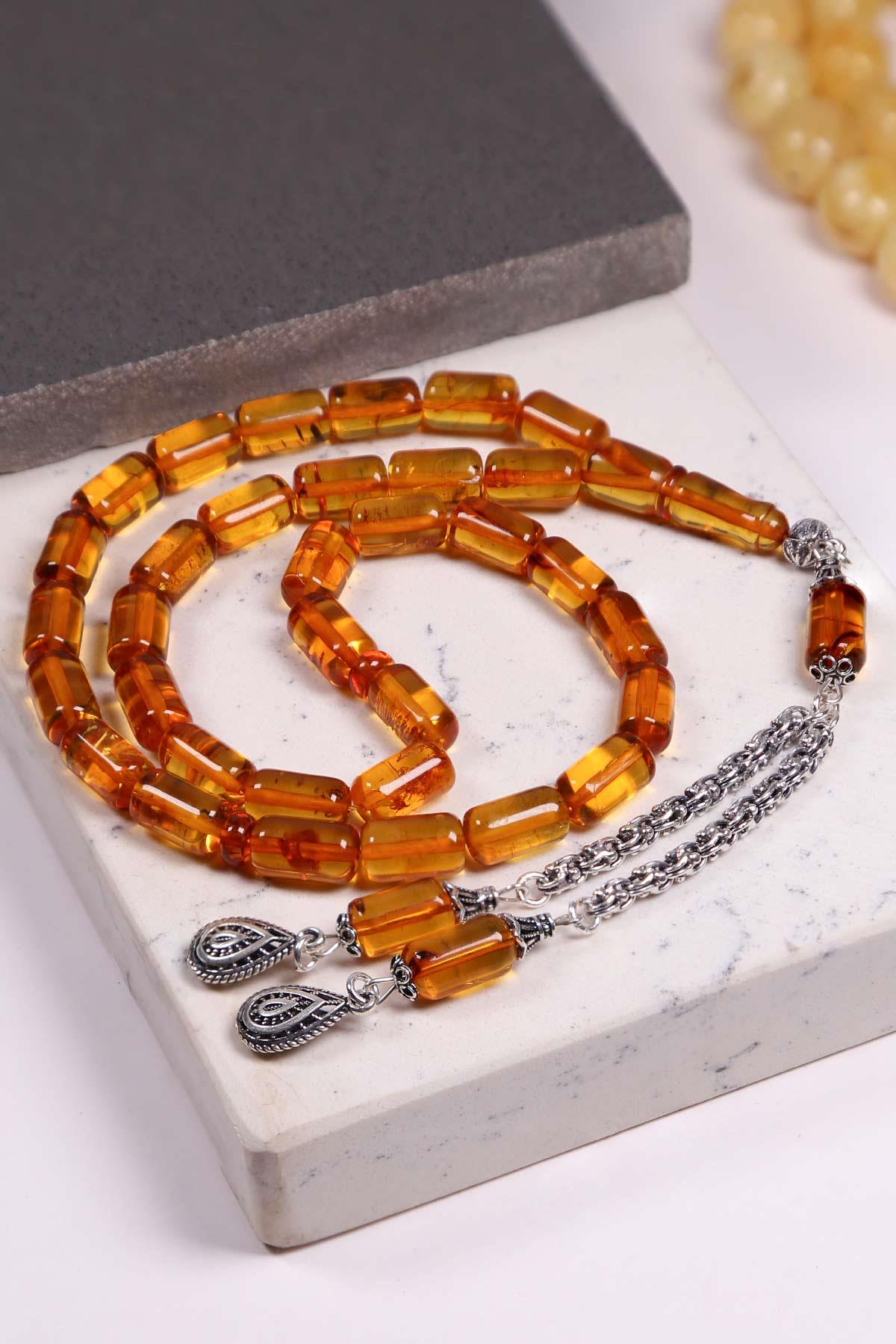 Çift 925 Gümüş Püskül Litvanya Damla Kehribar - TesbihKenti