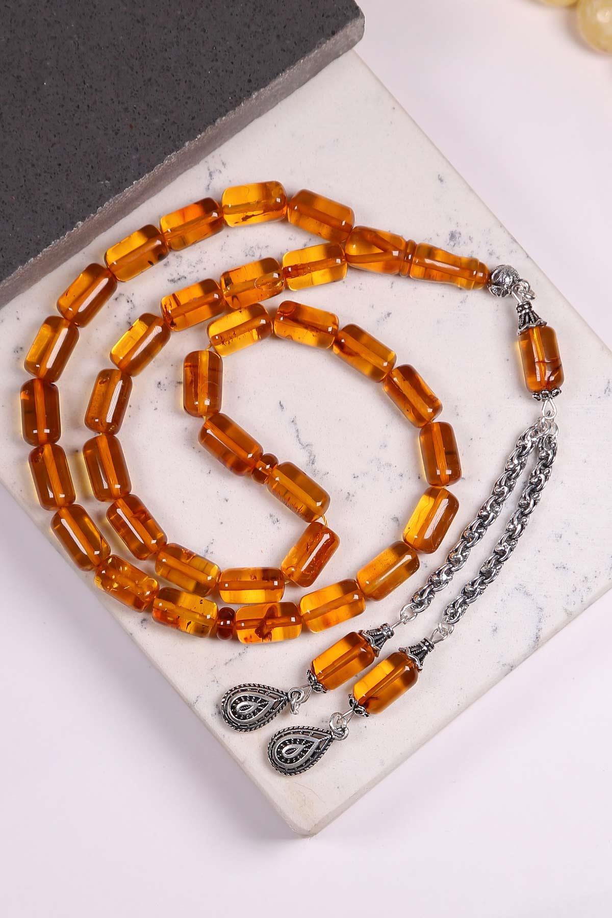 Çift 925 Gümüş Püskül Litvanya Damla Kehribar - TesbihKenti