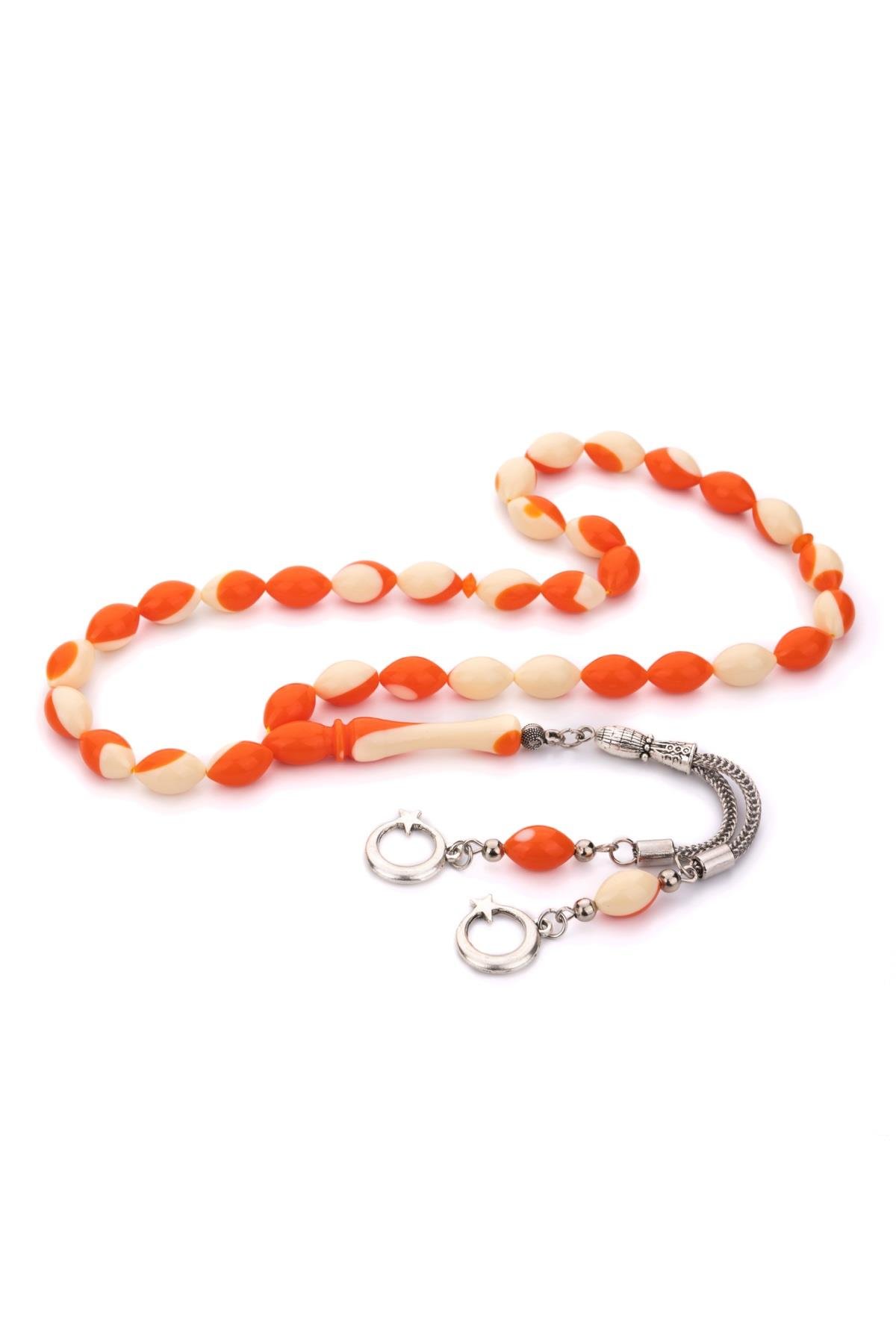 Çift Püsküllü Turuncu Bilardo Benzetme Toz Kehribar Tesbih