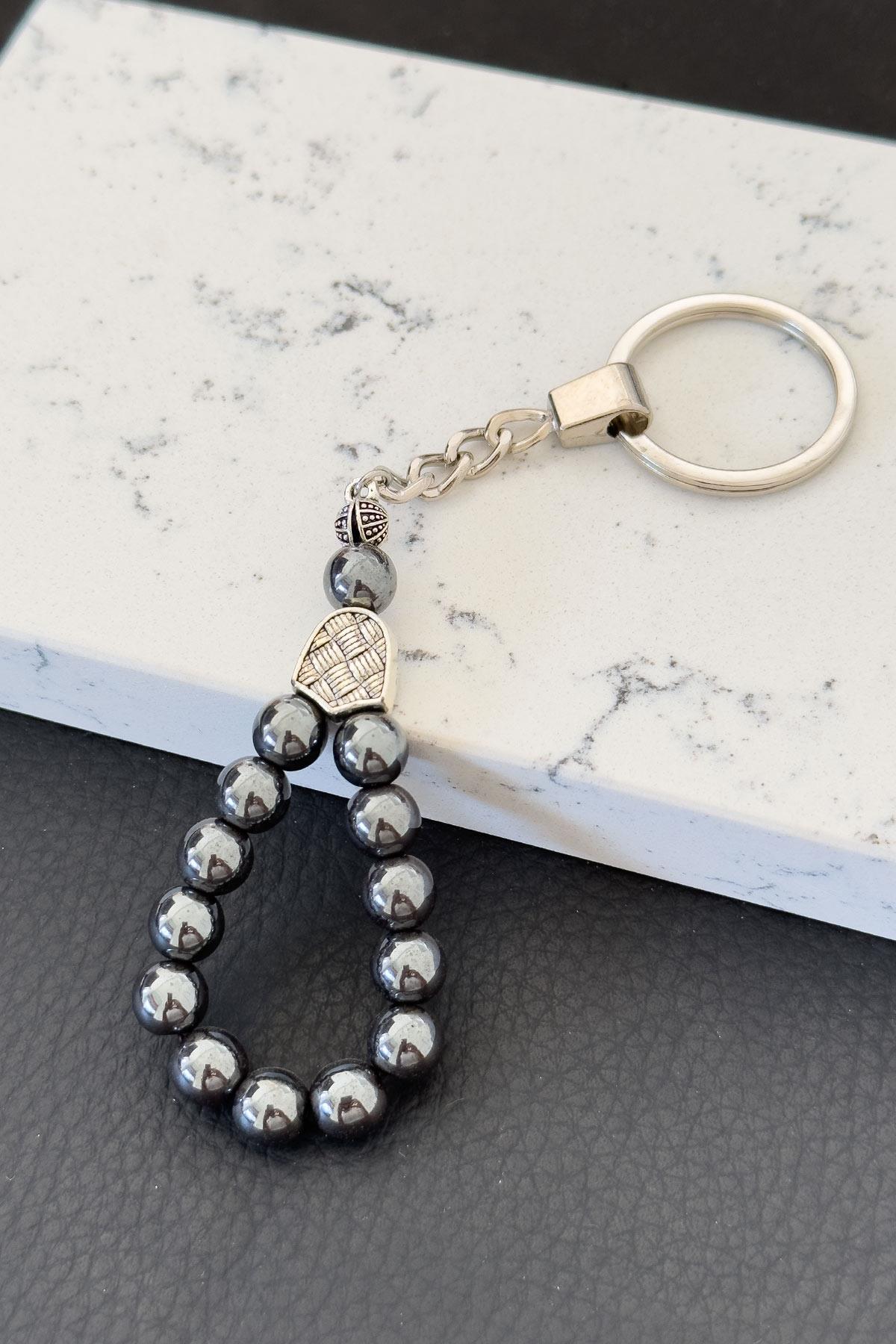 Doğal Hematit Taşı Tesbih Anahtarlık