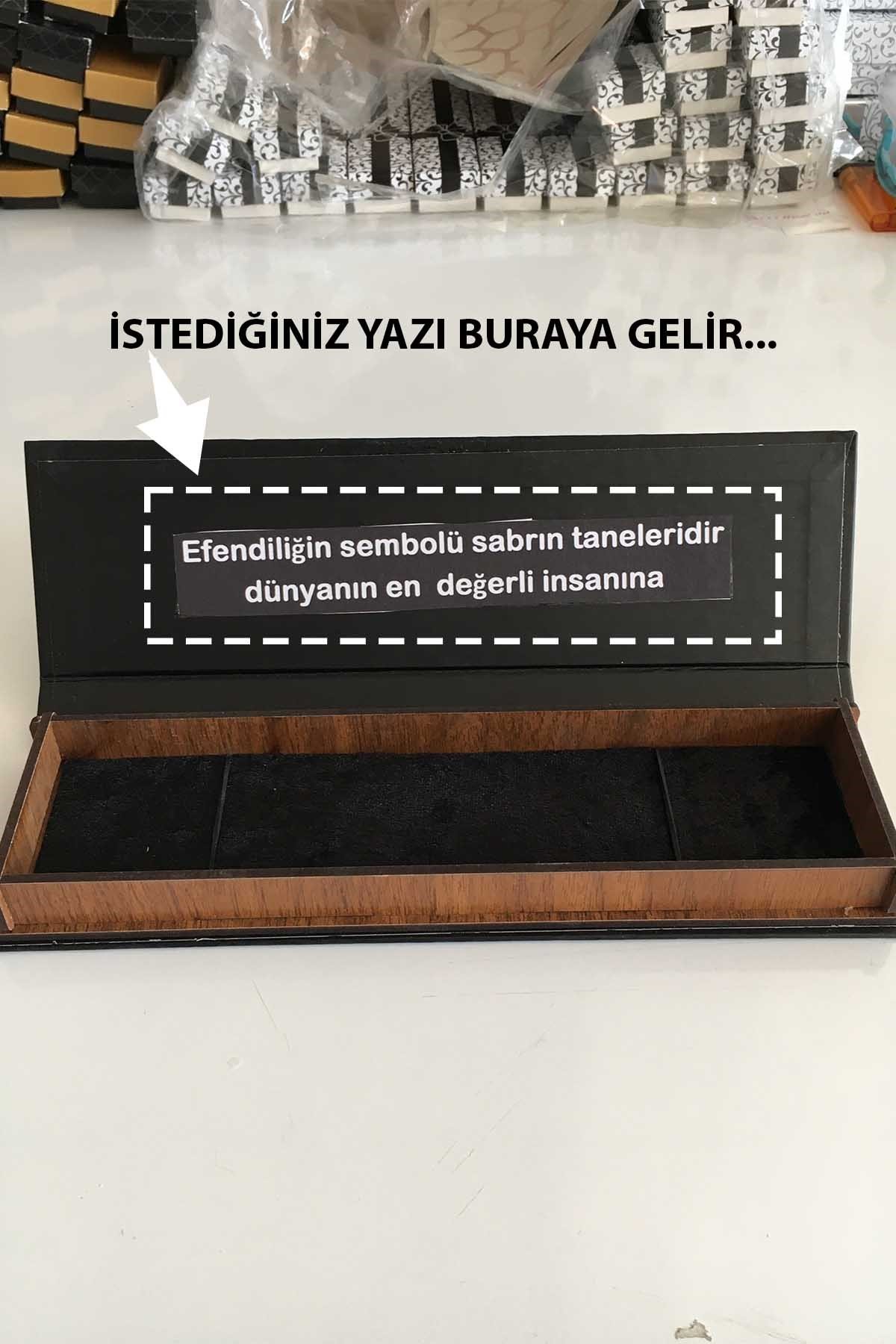 Erkek İçin Ahşap Kutuda Kişiye Özel Yazılı Kedi Gözü Fosforlu Tesbih
