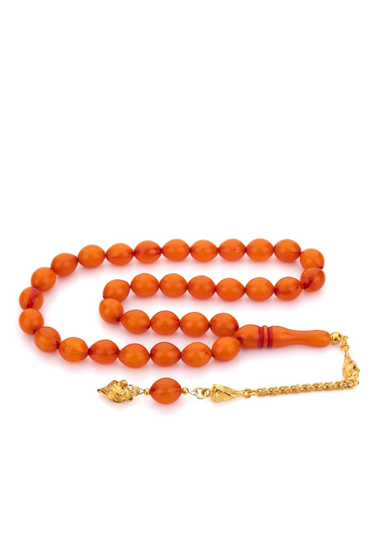 Eskitme Rengi ve Püskülü İle İri Boy Toz Kehribar Tesbih