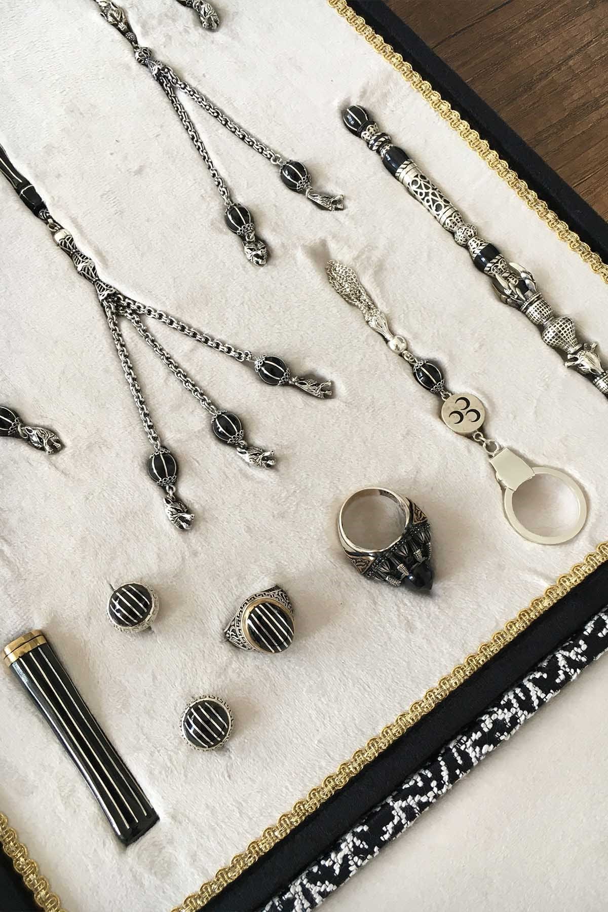 Full Gümüş Çalışma Erzurum Oltu Taşı Seti