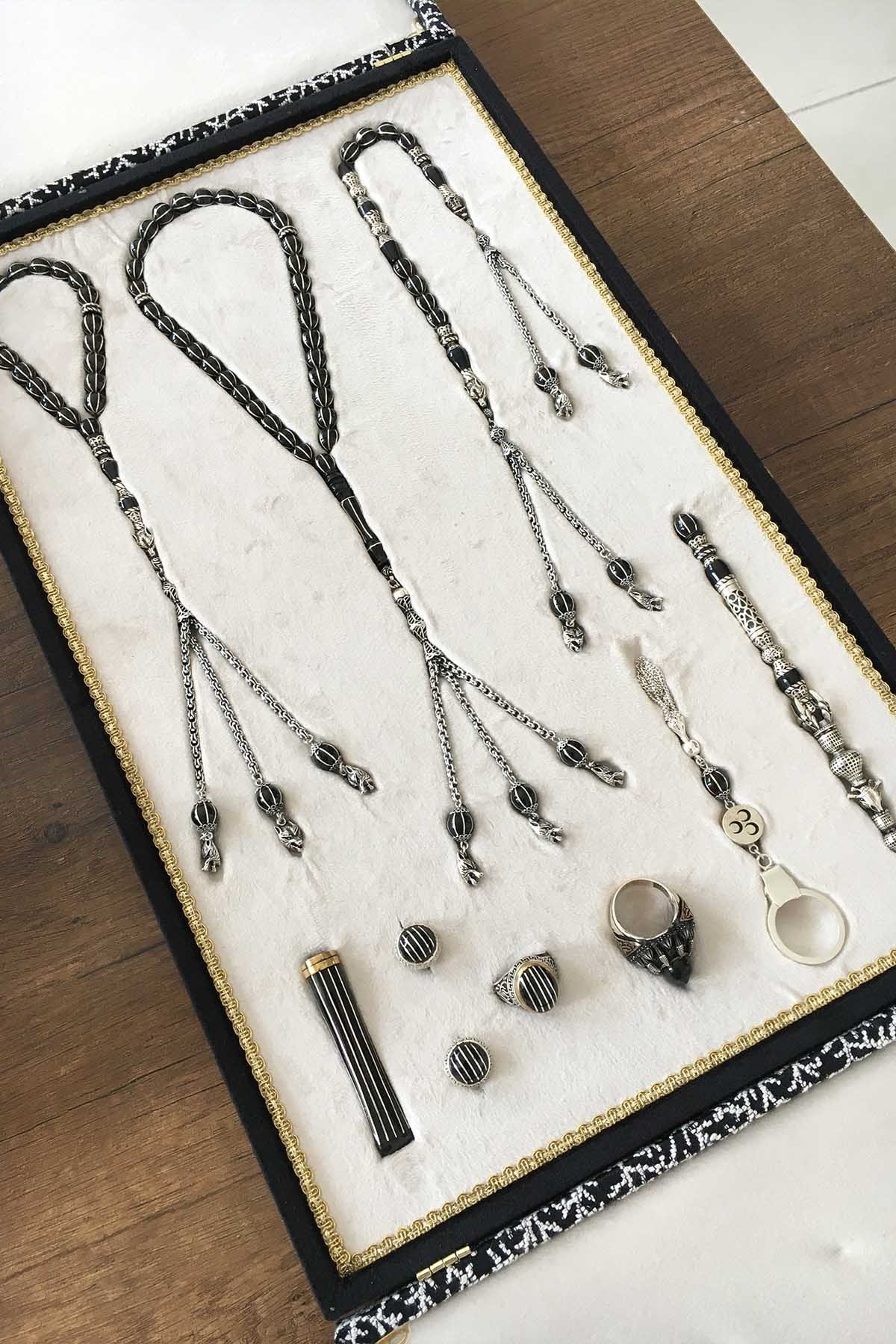 Full Gümüş Çalışma Erzurum Oltu Taşı Seti