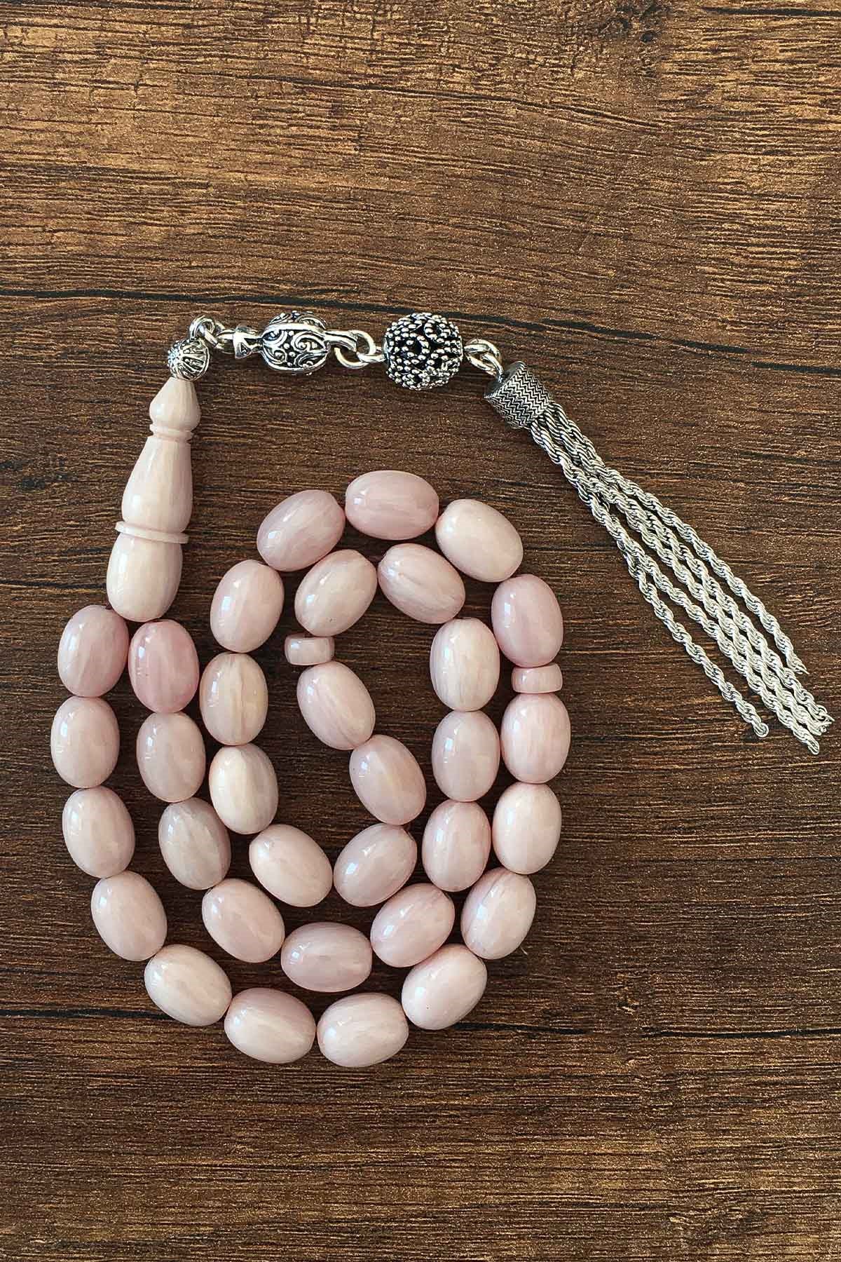 Gümüş Kaplama Püsküllü Açık Pembe Kanayan Bağa Tesbih
