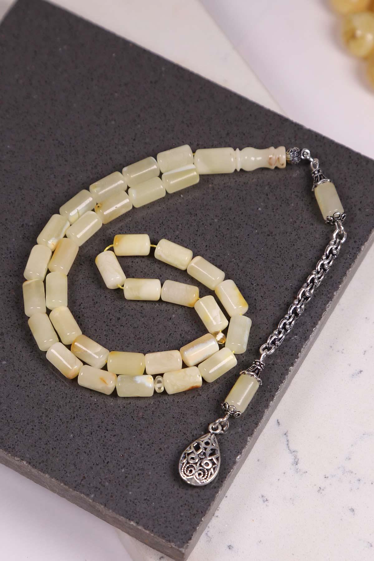 Gümüş Püskül Kapsül Limon Damla Kehribar Tesbih - TesbihKenti