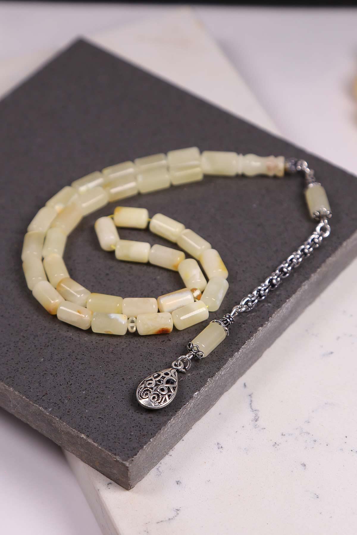 Gümüş Püskül Kapsül Limon Damla Kehribar Tesbih - TesbihKenti