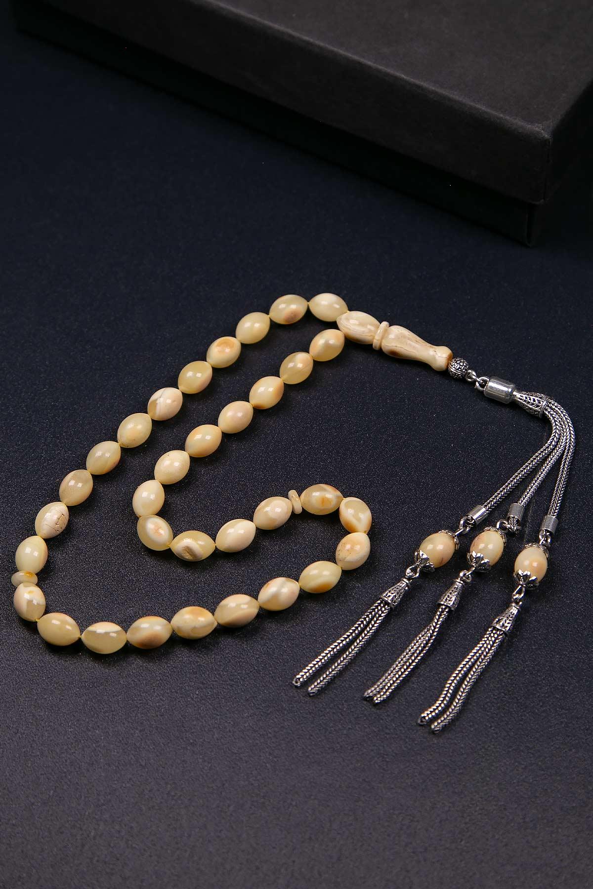 Gümüş Püsküllü Arpa Model Kaya Damla Kehribar Tesbih