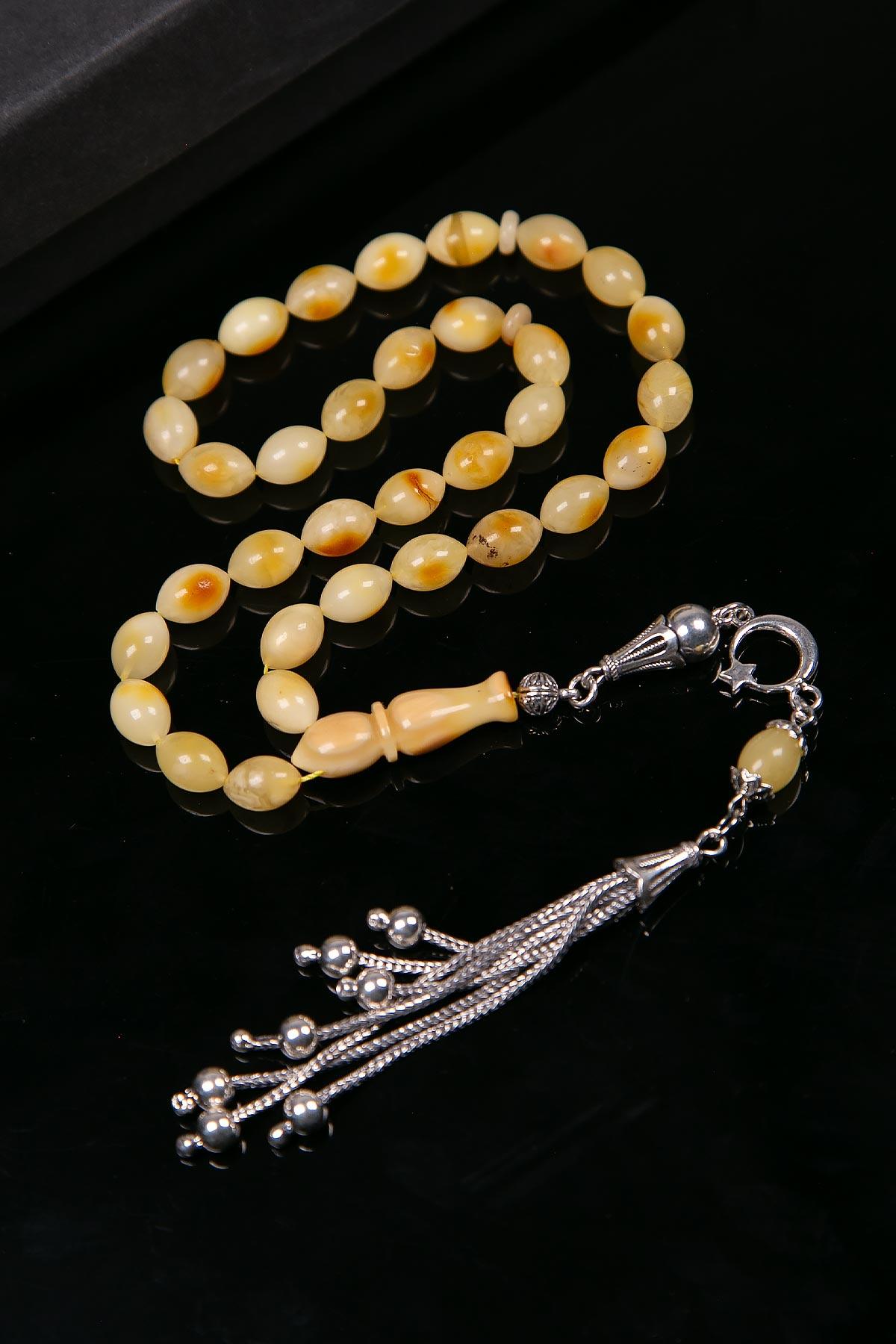 Günlük Kullanım Boy Benekli Kaya Damla Kehribar Tesbih