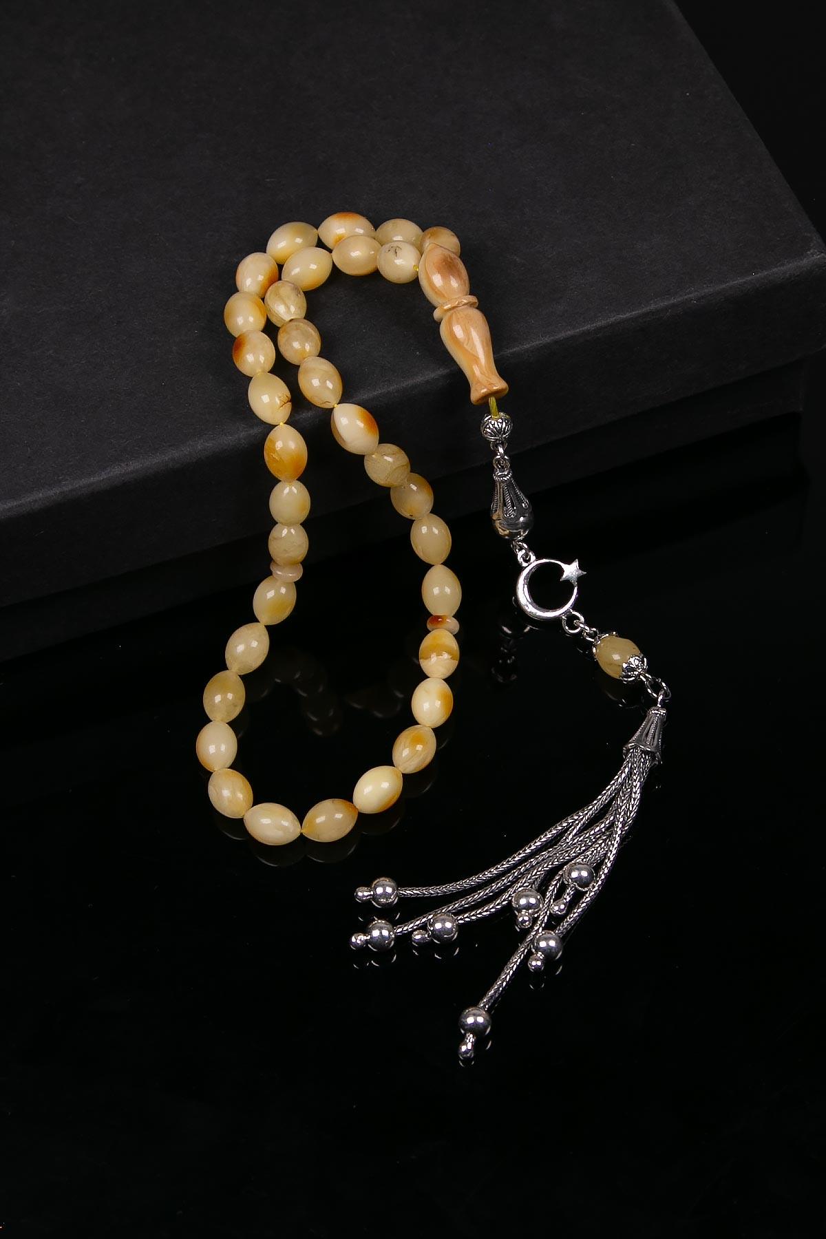 Günlük Kullanım Boy Benekli Kaya Damla Kehribar Tesbih