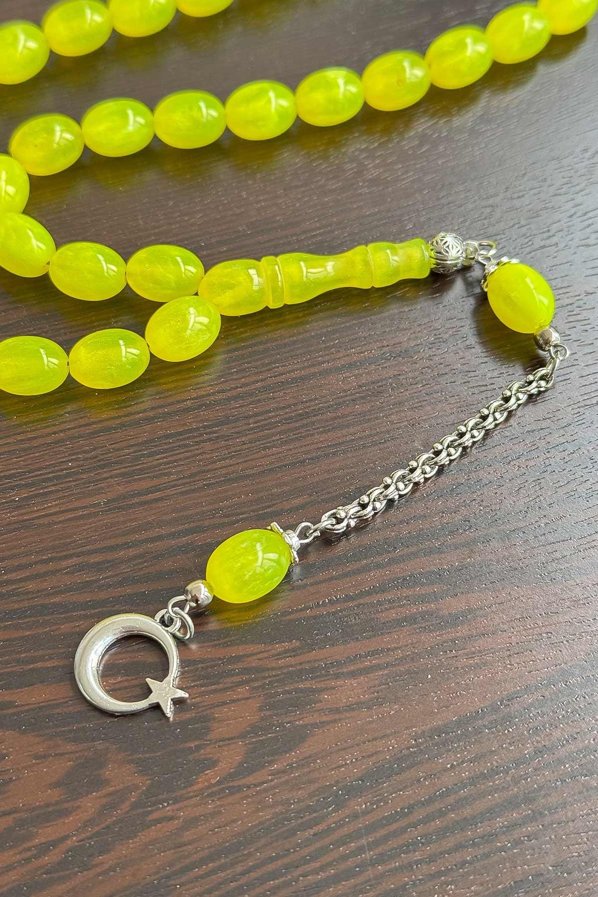 Güzel Çekimli Sedefli Sarı Toz Kehribar Tesbih