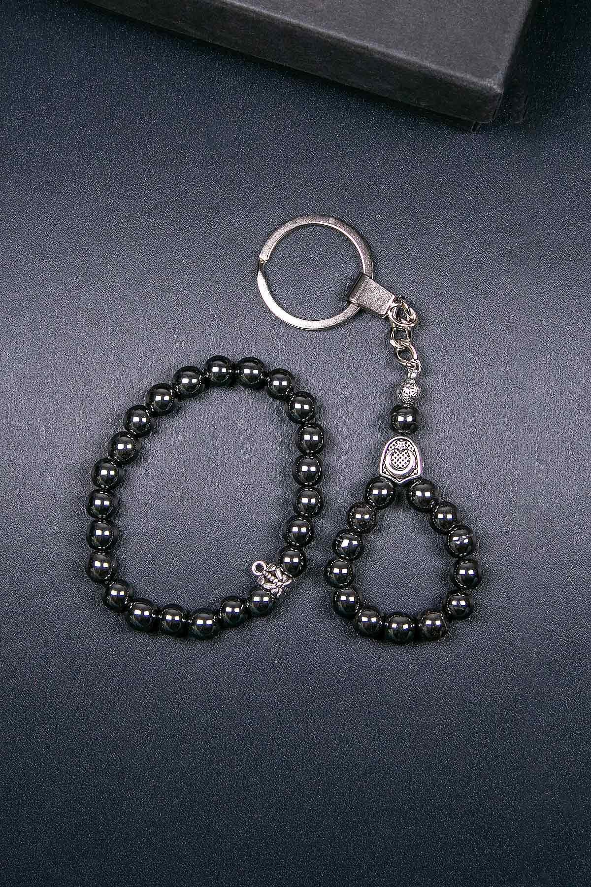 Hematit Taşı Bilek ve Anahtarlık Set Kombini