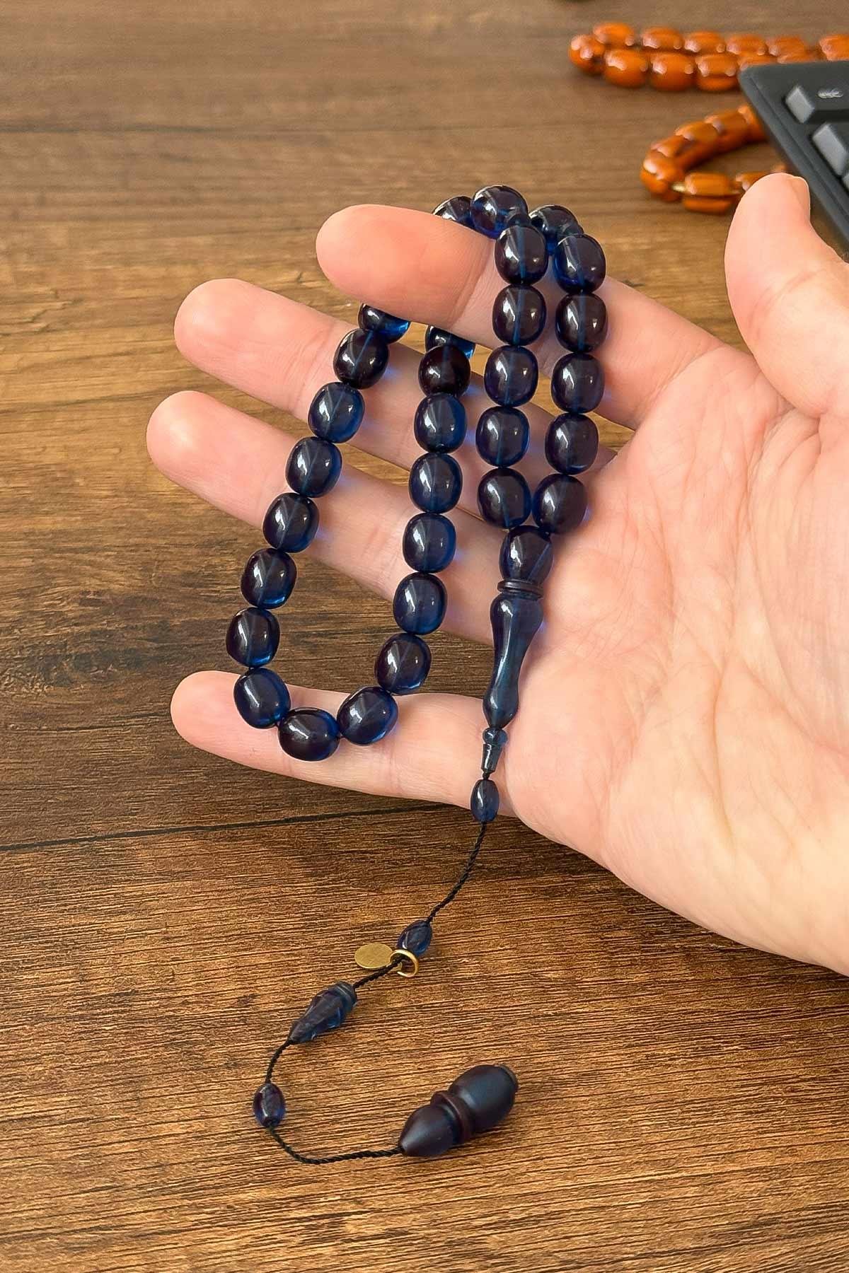 Hızarcı Tombul Mavi Ateş Kehribar Tesbih | Tesbih Kenti