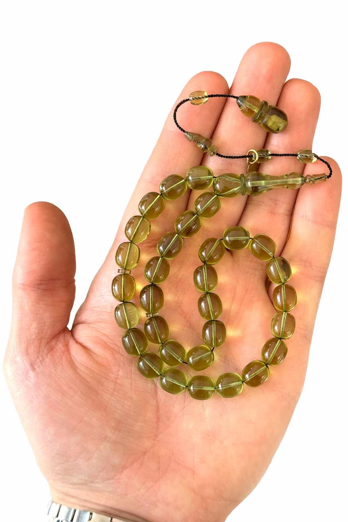 Hızarcı Tombul Yeşil Ateş Kehribar Tesbih | Tesbih Kenti