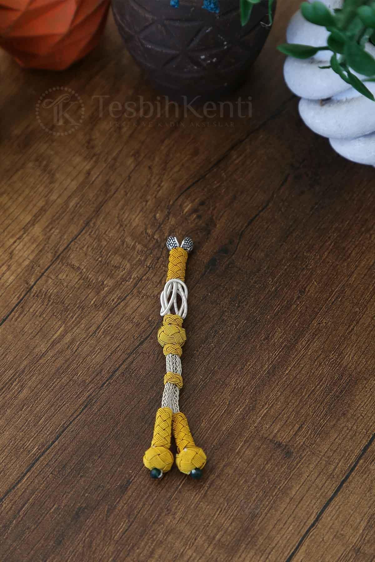 İkili Yeşil Renk Taşlı Sarı Renk Bakır Kazaz Tesbih Püskülü