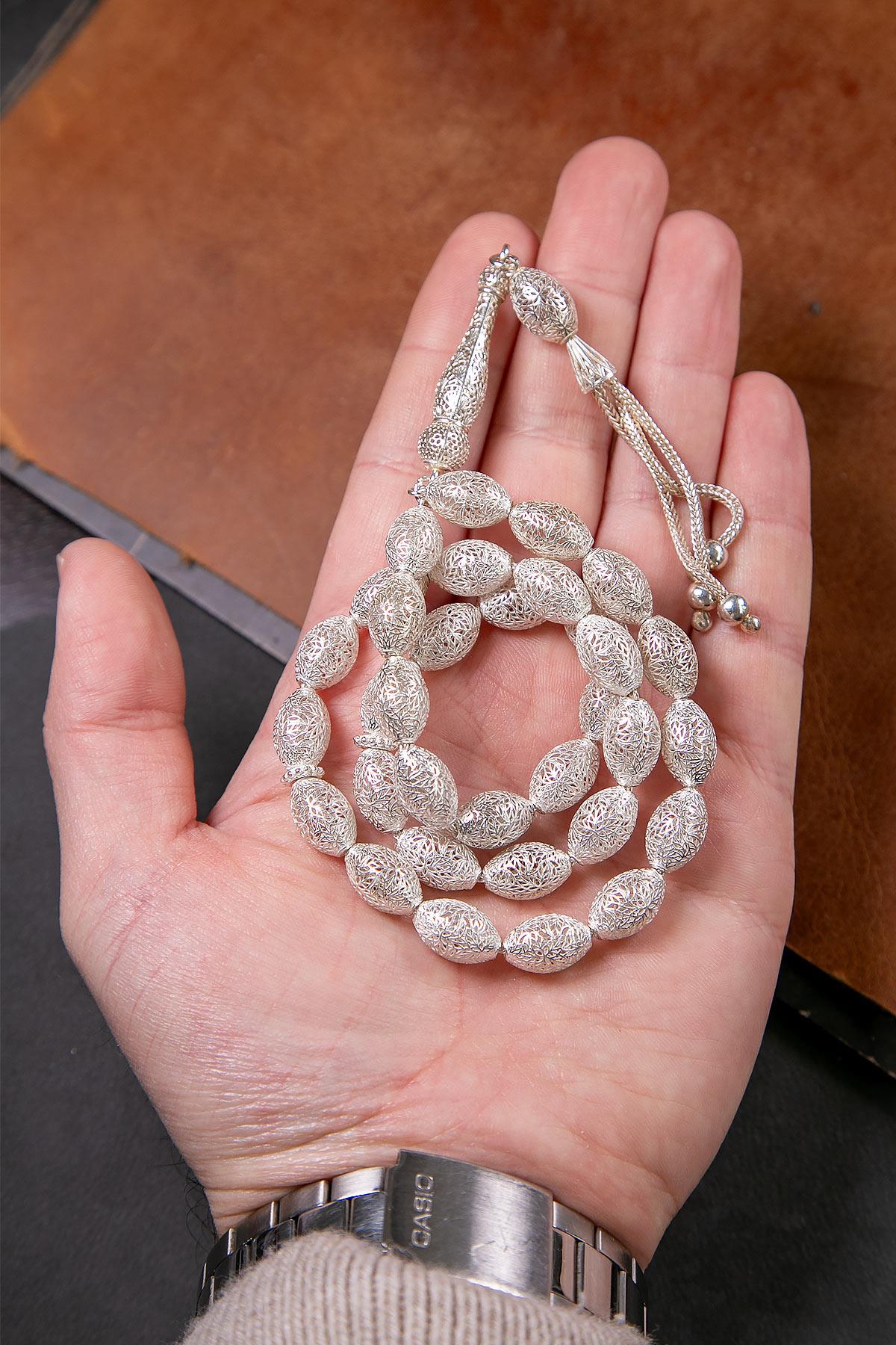 İri Taneli 925 Ayar 33'lük Saf Gümüş Tesbih