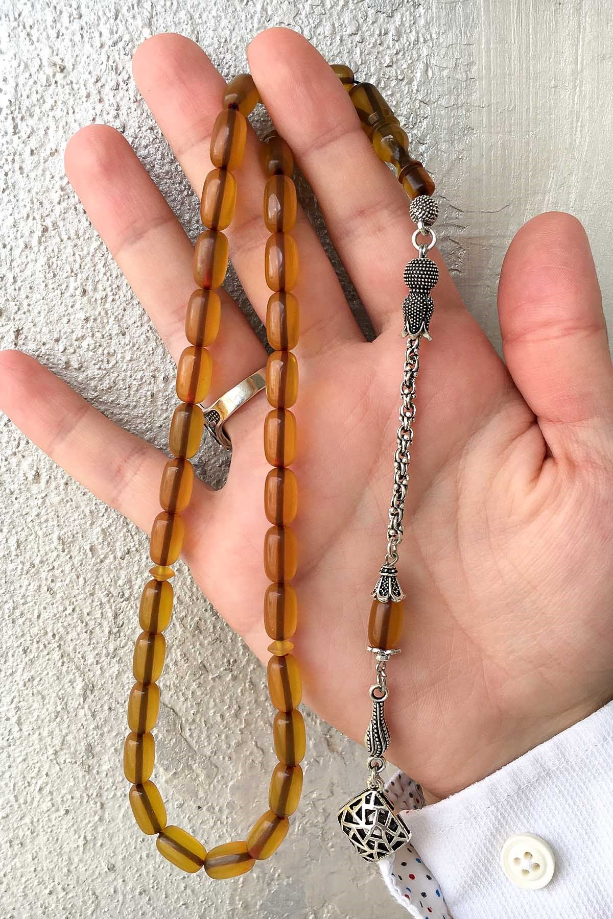 Kapsül Tane Güzel Çekimli Bal Rengi Zar Kehribar Tesbih