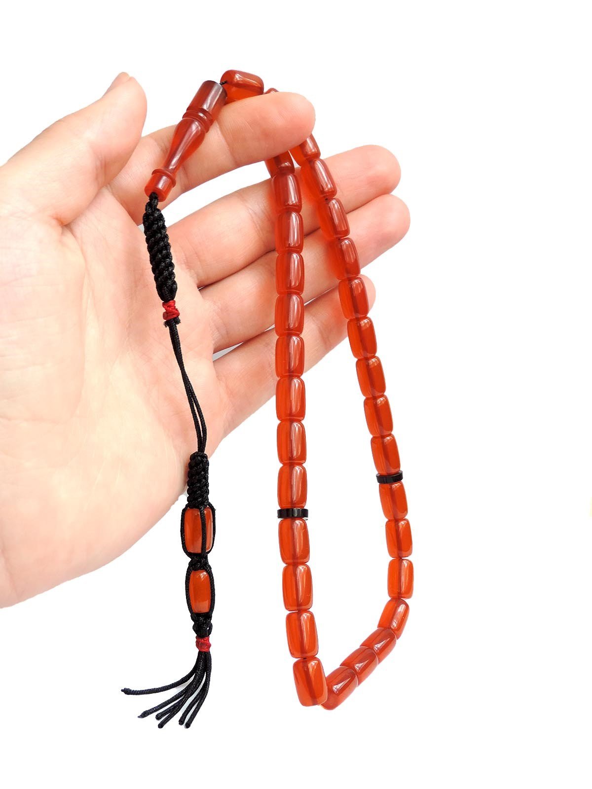 Kapsül Tane Zar Kehribar Tesbih Özel Örme Püsküllü