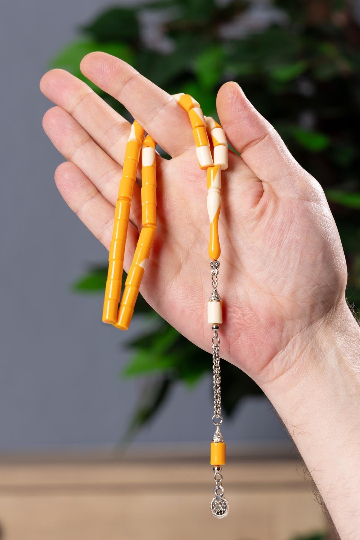 Kesme Tane Tek Koza Püsküllü Hardal Sarısı Bilardo Tesbih