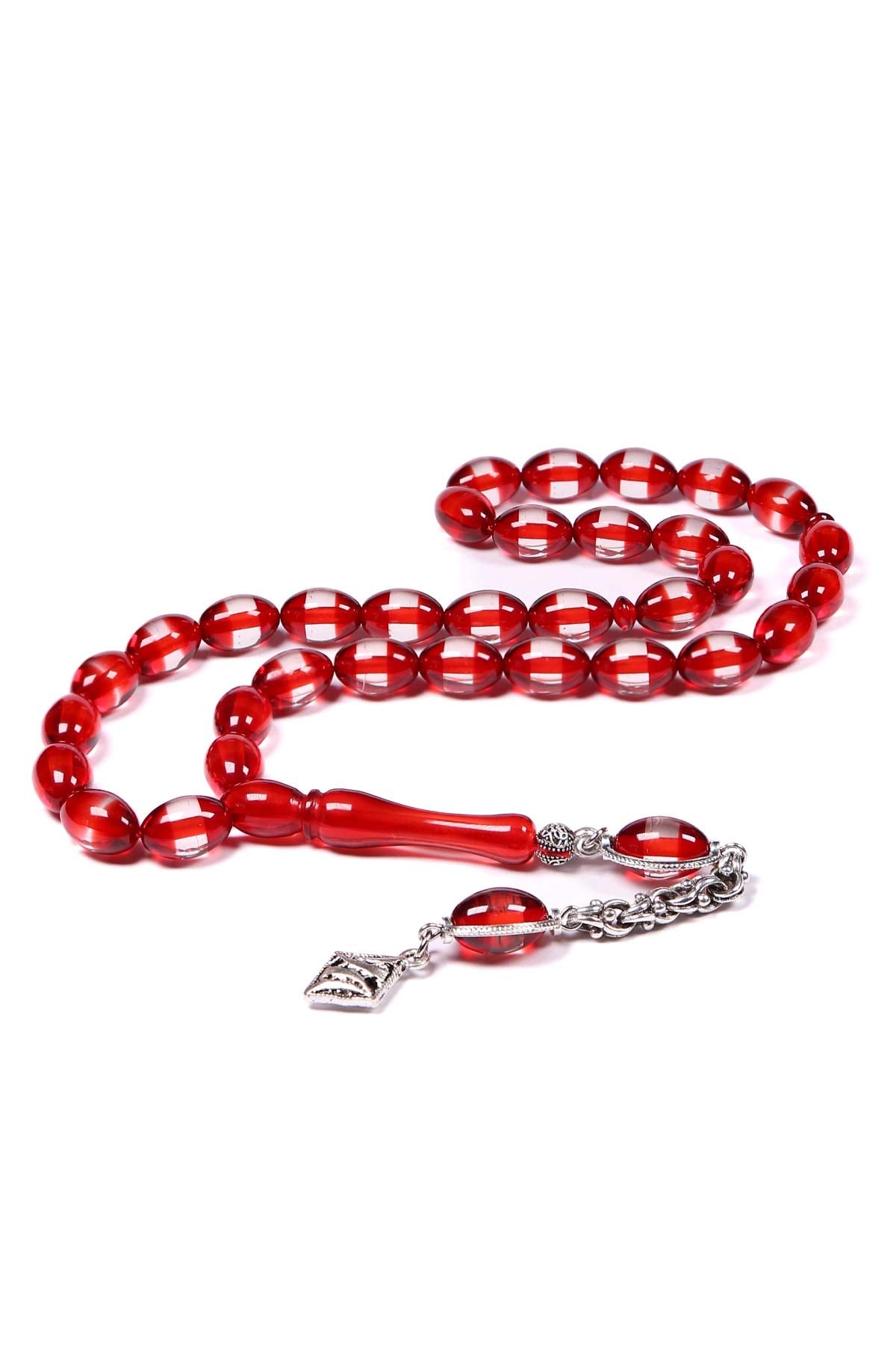 Kırmızı Sürmeli Toz Kehribar Tesbih 12x8 mm | TesbihKenti