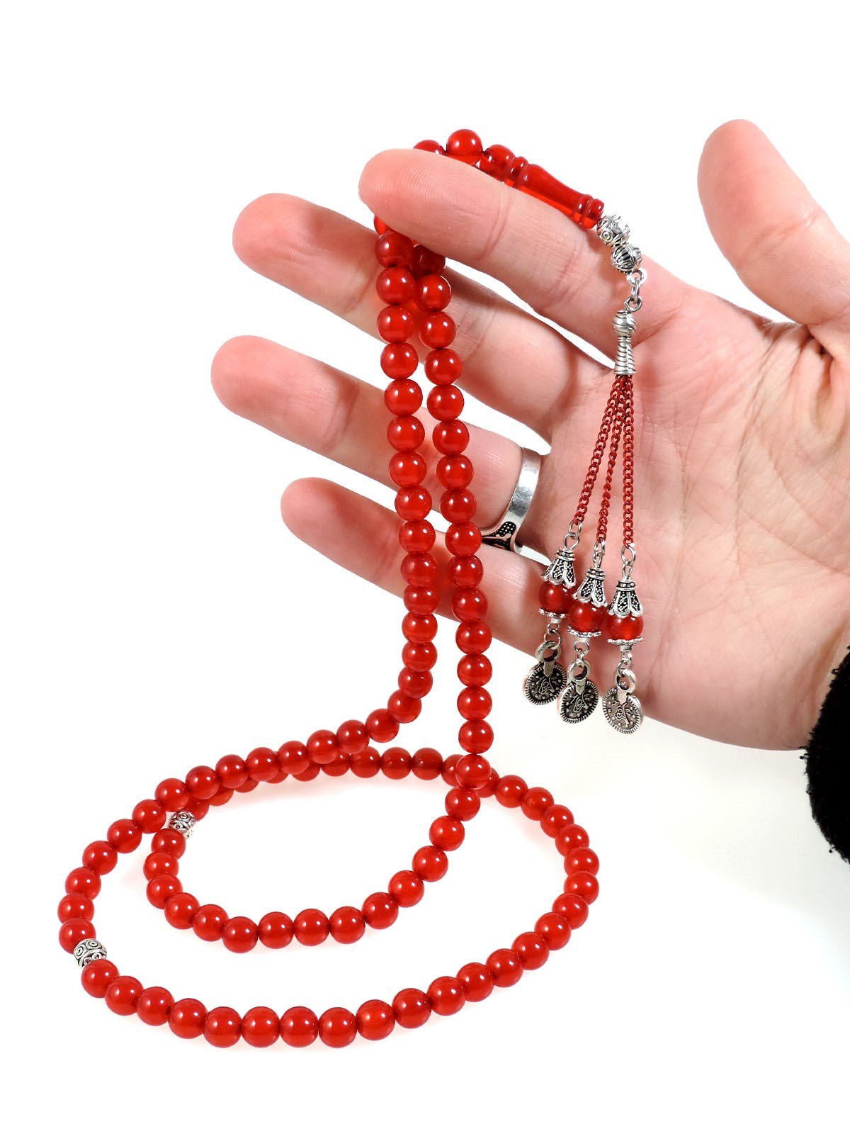 Koyu Bordo Renk Toz Kehribar 99 Namaz Tesbihi