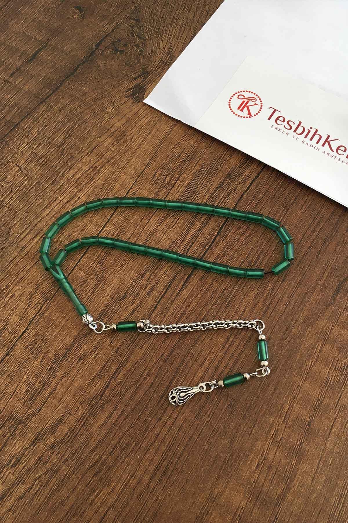 Koyu Su Yeşil Minik Boy Kesme Taneli Uçak Camı Tesbih