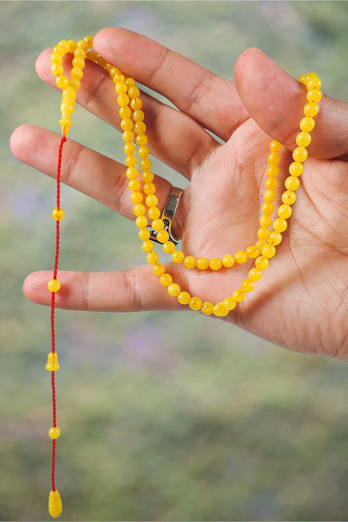 Küçük Boy Namaz Tesbihi Sarı Renk 99'luk Ateş Kehribar Tesbih