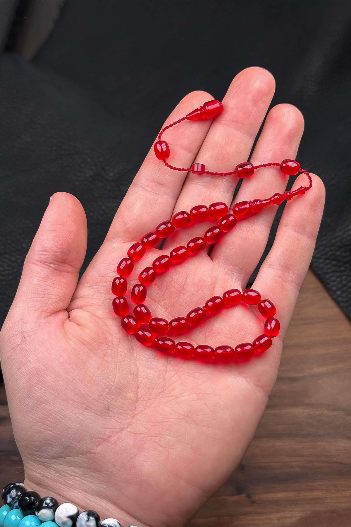 Küçük Boy Usta İşçilik Kırmızı Ateş Kehribar Tesbih