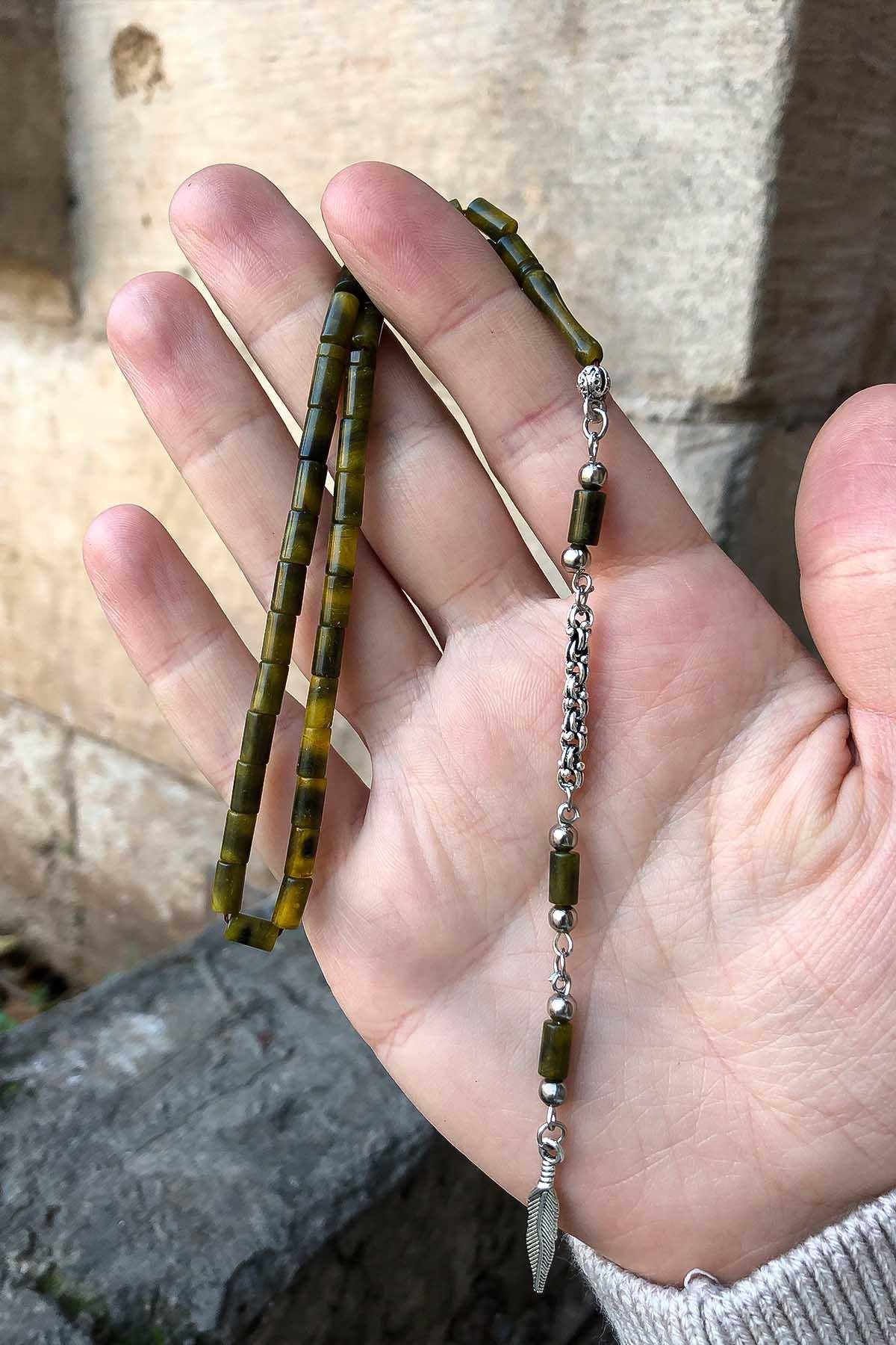 Küçük Taneli Bilek Boy Alacalı Renk Sıkma Kehribar Tesbih