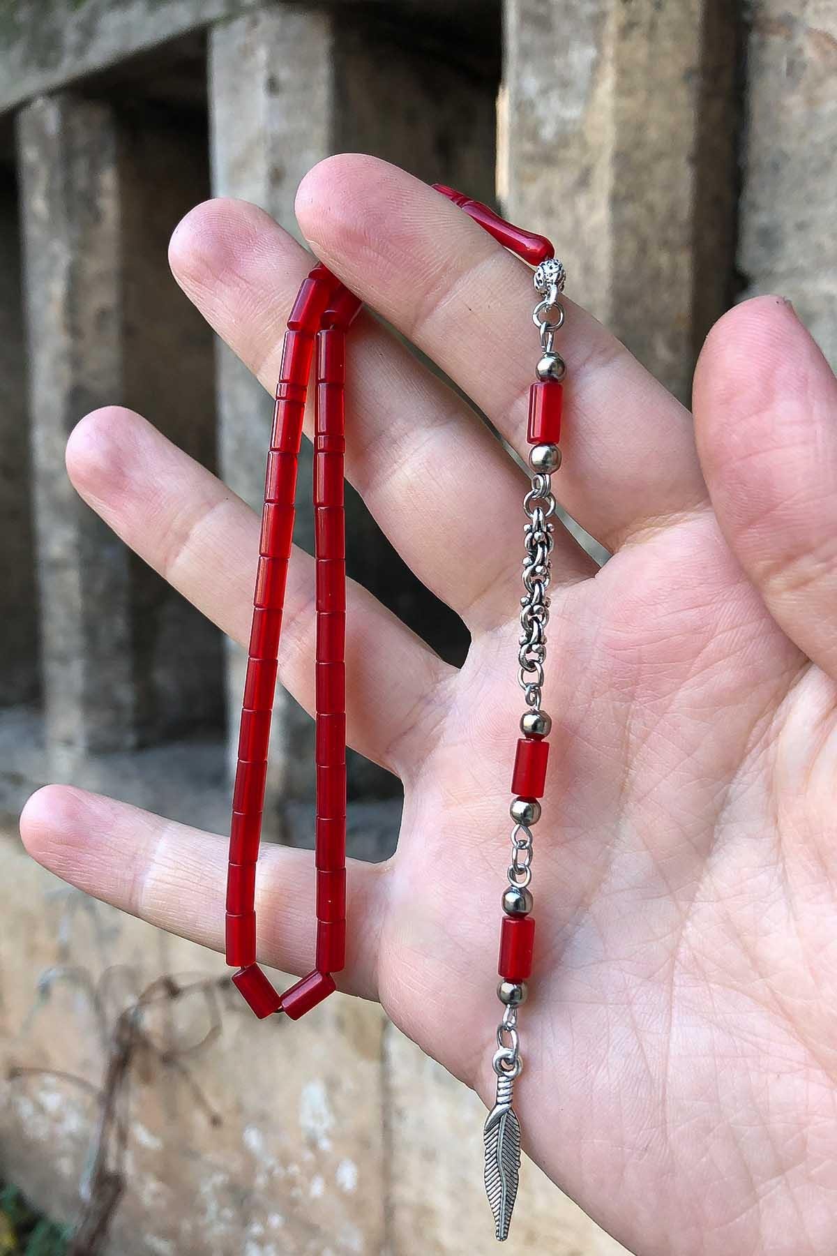 Küçük Taneli Bilek Boy Kırmızı Renk Ateş Kehribar Tesbih