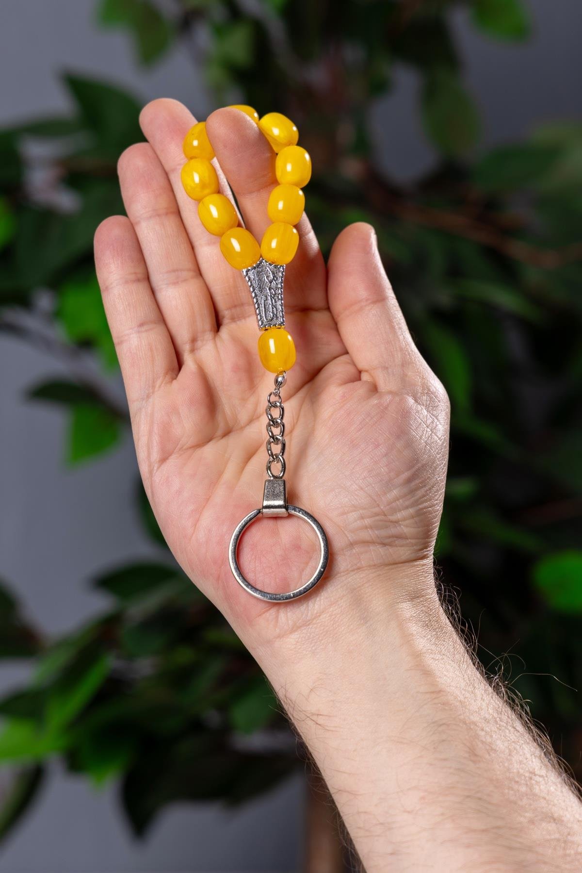 Kültürel Tasarım İri Sarı Boncuklu Tesbih Anahtarlık