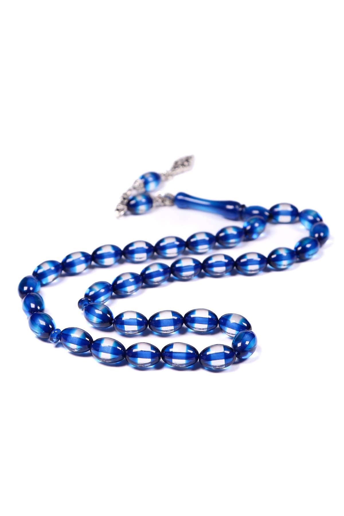 Mavi Sürmeli Toz Kehribar Tesbih 12x8 mm | TesbihKenti