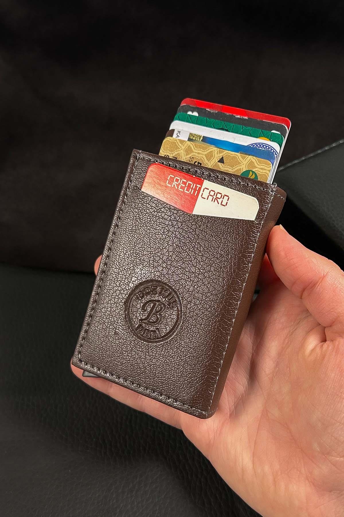 Mekanizmalı Kahverengi Kartlık Cüzdan