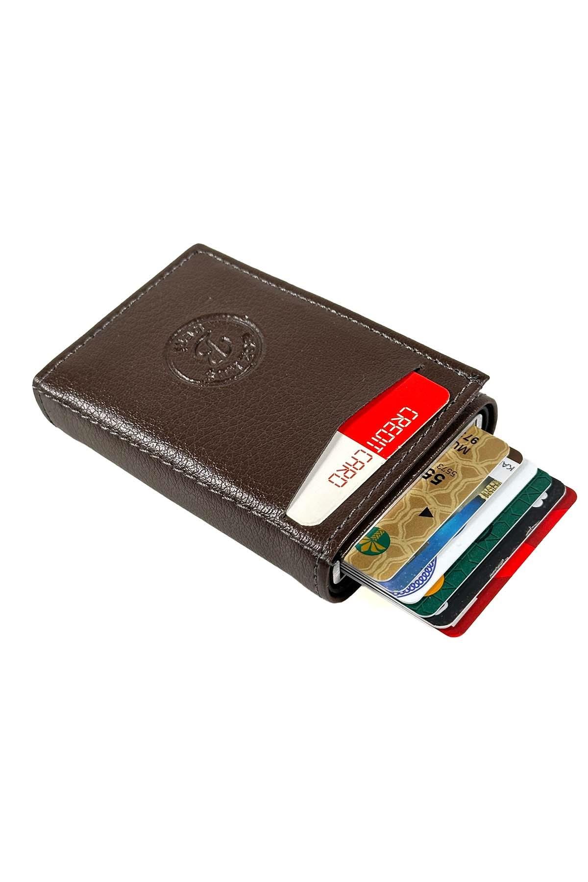 Mekanizmalı Kahverengi Kartlık Cüzdan