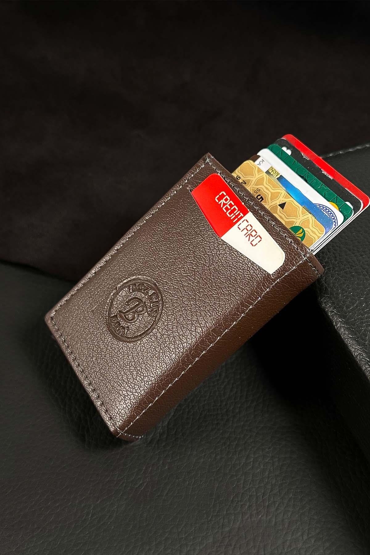 Mekanizmalı Kahverengi Kartlık Cüzdan